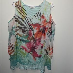 cj banks floral open shoulder blouse size XL